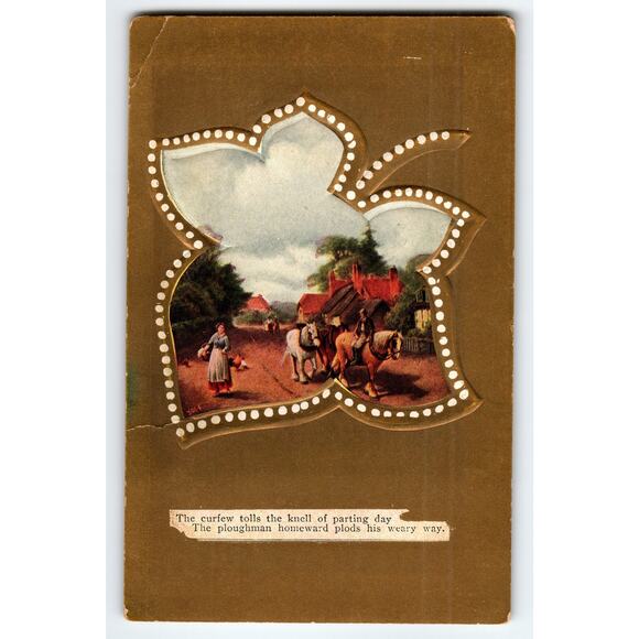 Vintage Embossed Leaf Shape Postcard Ploughman Scene Early 1900s - Picture 1 of 2